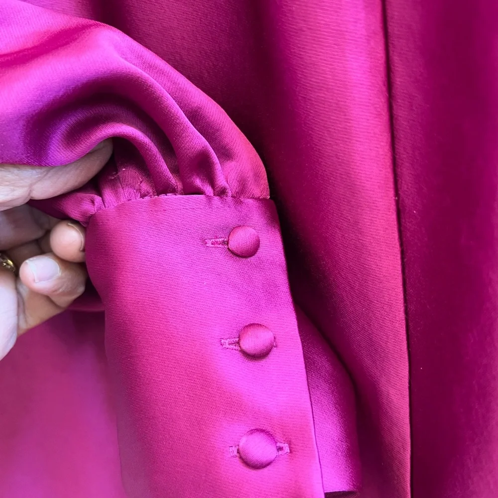 Trina Turk Magenta Satin Mock Neck Cocktail Dress Long Sleeve M - Picture 9 of 9